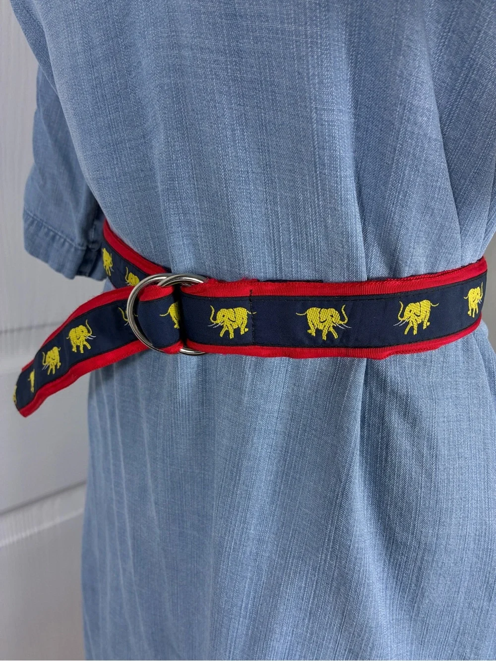 CK Bradley unisex belt Sz L yellow embroidered elephants